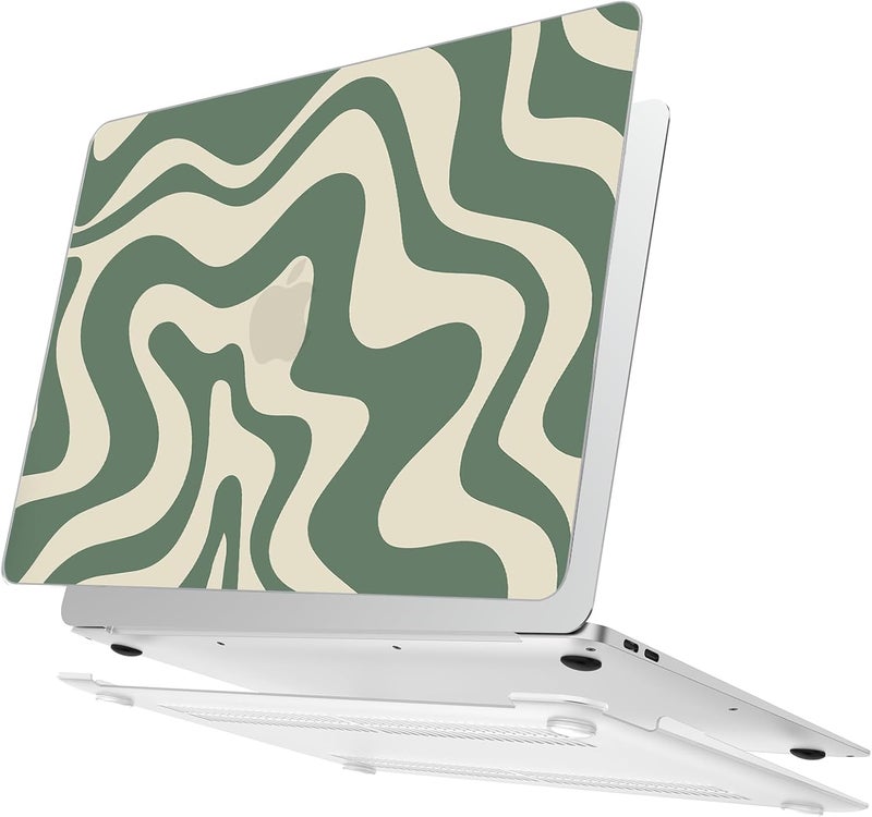 AKIT Compatible with MacBook Pro 13 inch Case M2 A2338 2025-2016 M1 A2251 A2289 A2159 A1989 A1708 A1706, Unique Pattern Plastic Laptop Hrad Shell Case&Keyboard Cover&Screen Protector Film, Green Wave - Image 4